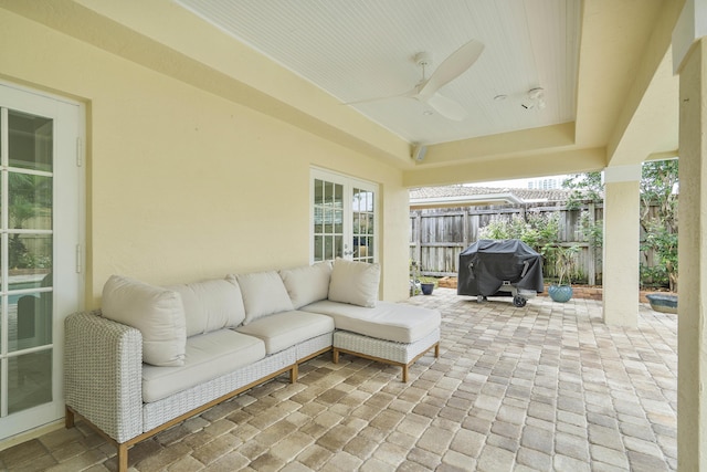 1948 Coco Palm Pl, Lauderdale By The Sea, FL 33062 - view of patio with grilling area, a ceiling fan, and an outdoor hangout area