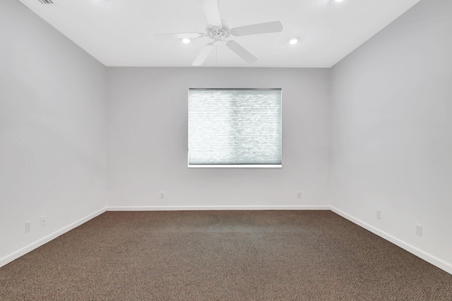 9066 Bay Harbour Cir, West Palm Beach, FL 33411 - unfurnished room featuring baseboards, dark colored carpet, ceiling fan, and recessed lighting
