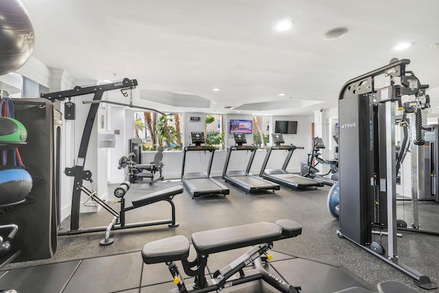 1801 N Flagler Dr Unit 107, West Palm Beach, FL 33407 - gym with recessed lighting and a raised ceiling