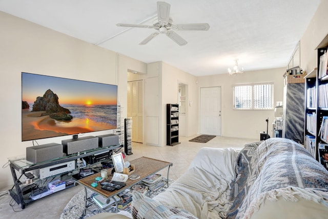 1021 Crystal Lake Dr Unit 109, Deerfield Beach, FL 33064 - tiled living room with a chandelier and a ceiling fan