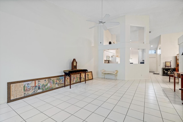 9165 Vineland Ct Unit B, Boca Raton, FL 33496 - unfurnished room with high vaulted ceiling, light tile patterned flooring, and ceiling fan