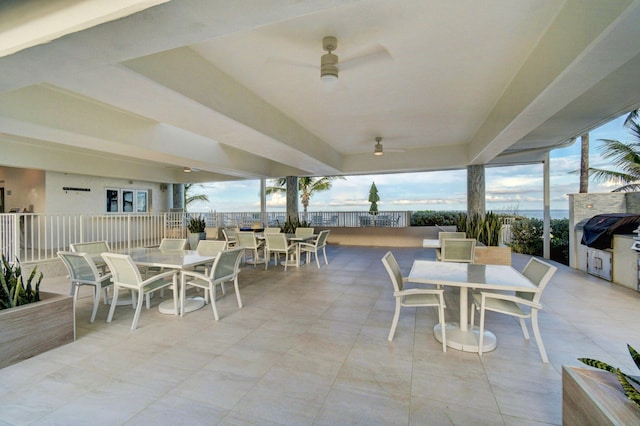 4740 S Ocean Blvd Unit 202, Highland Beach, FL 33487 - view of patio / terrace with outdoor dining space, ceiling fan, and grilling area