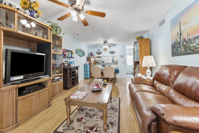 2161 NE 1st Ct Unit 101, Boynton Beach, FL 33435 - living room with ceiling fan and light wood-style floors