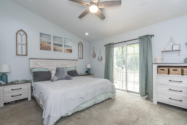 17069 81st Ln N, Loxahatchee, FL 33470 - bedroom featuring carpet floors, lofted ceiling, access to exterior, a ceiling fan, and recessed lighting