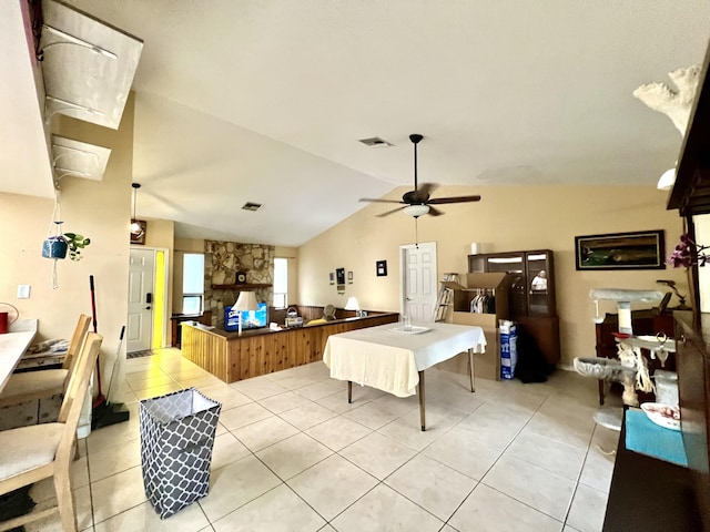 125 Capri Ave, Sebastian, FL 32958 - recreation room with lofted ceiling, light tile patterned flooring, and ceiling fan