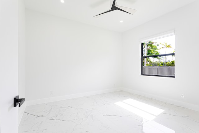 640 Marshall Rd, West Palm Beach, FL 33413 - empty room featuring recessed lighting, marble finish flooring, baseboards, and ceiling fan