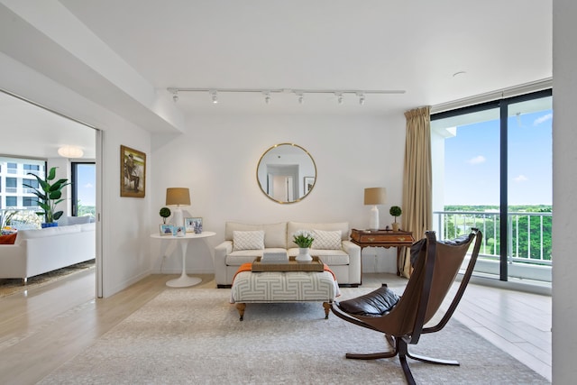20310 Fairway Oaks Dr Unit 161, Boca Raton, FL 33434 - living area featuring track lighting, wood finished floors, and expansive windows