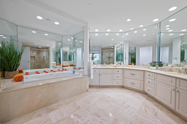 20310 Fairway Oaks Dr Unit 161, Boca Raton, FL 33434 - bathroom with a shower stall, double vanity, a bath, and recessed lighting