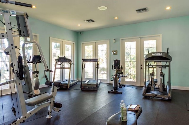 1590 S 42nd Cir Unit 106, Vero Beach, FL 32967 - gym with french doors, recessed lighting, and baseboards