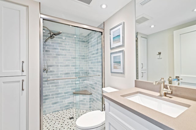 18119 SE Federal Hwy, Tequesta, FL 33469 - full bathroom with a shower stall, vanity, recessed lighting, and toilet