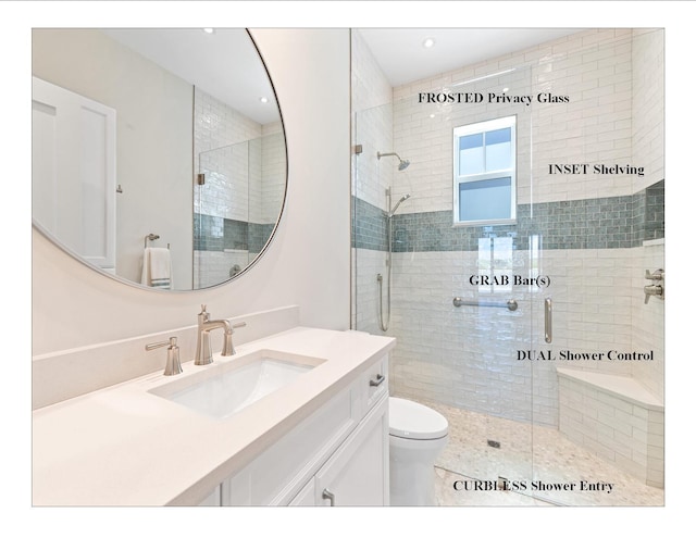 18119 SE Federal Hwy, Tequesta, FL 33469 - bathroom featuring vanity, a shower stall, and toilet