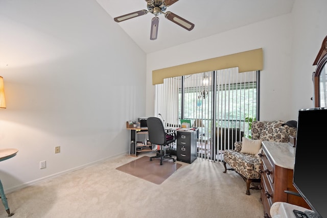 5200 SE Seascape Way Unit 201, Stuart, FL 34997 - carpeted office space with a ceiling fan, high vaulted ceiling, and baseboards