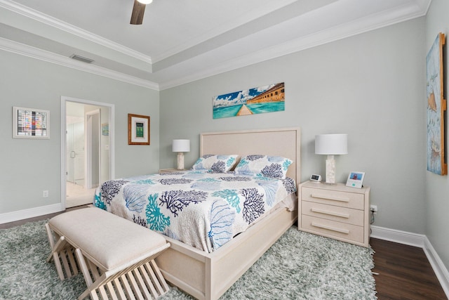 260 SE Via Visconti, Port Saint Lucie, FL 34952 - bedroom featuring ornamental molding, wood finished floors, baseboards, a ceiling fan, and ensuite bath
