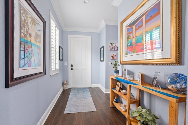 260 SE Via Visconti, Port Saint Lucie, FL 34952 - entrance foyer with baseboards, dark wood finished floors, ornamental molding, and healthy amount of natural light