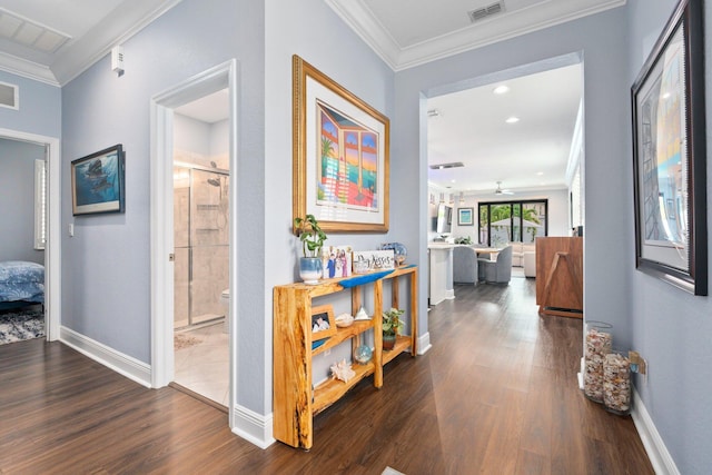 260 SE Via Visconti, Port Saint Lucie, FL 34952 - hall with wood finished floors, baseboards, and ornamental molding