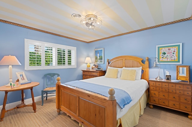4633 Holly Dr, Palm Beach Gardens, FL 33418 - bedroom with light carpet, a chandelier, and baseboards