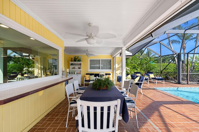 4633 Holly Dr, Palm Beach Gardens, FL 33418 - view of patio / terrace featuring a ceiling fan, glass enclosure, and an outdoor pool