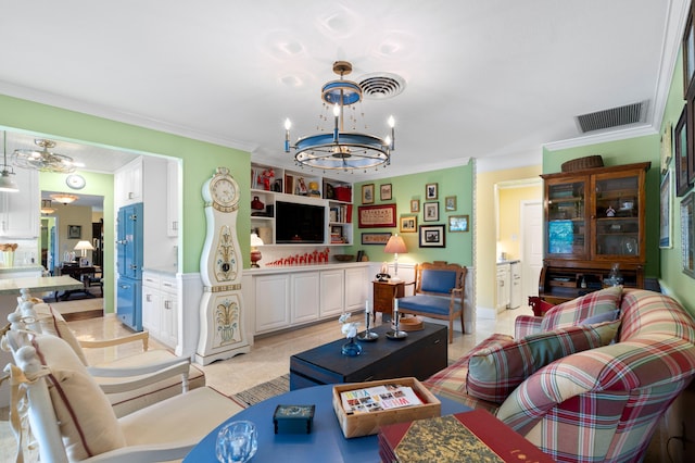 4633 Holly Dr, Palm Beach Gardens, FL 33418 - living room with a chandelier and crown molding