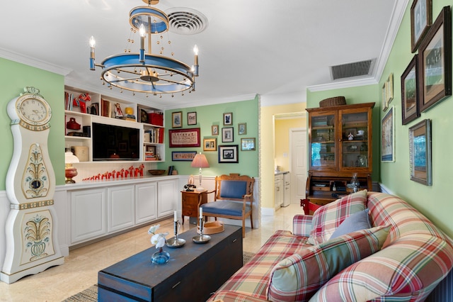 4633 Holly Dr, Palm Beach Gardens, FL 33418 - living room with a chandelier and crown molding