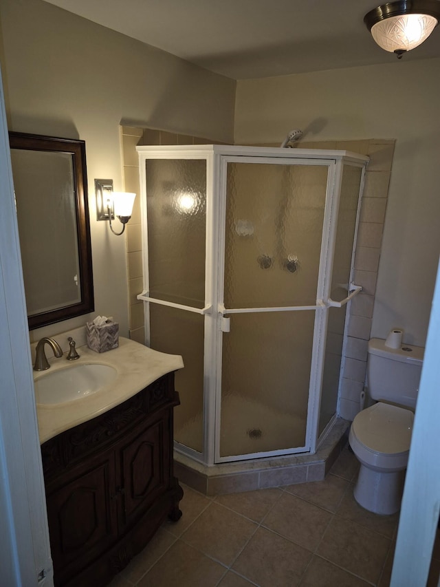 9253 SW 5th St Unit C, Boca Raton, FL 33428 - full bathroom featuring vanity, toilet, a stall shower, and tile patterned flooring