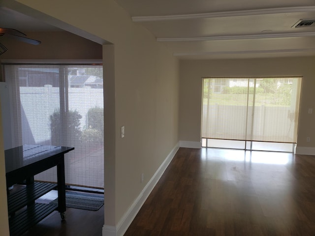 9253 SW 5th St Unit C, Boca Raton, FL 33428 - empty room with a ceiling fan, dark wood-style flooring, baseboards, and beam ceiling