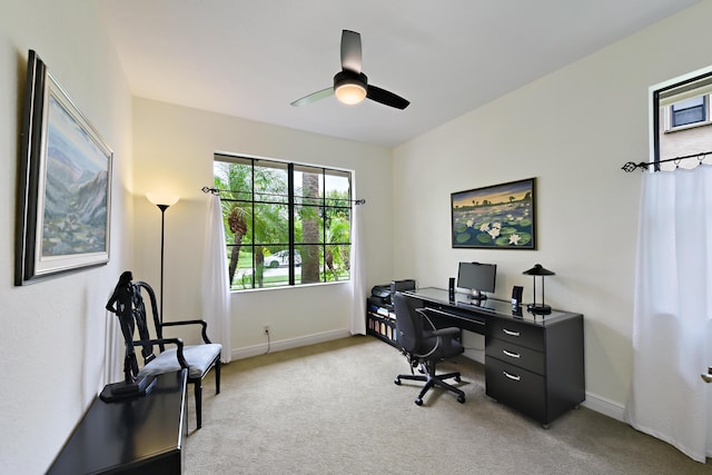 3583 Collonade Dr, Wellington, FL 33449 - office space with light colored carpet, a ceiling fan, and baseboards