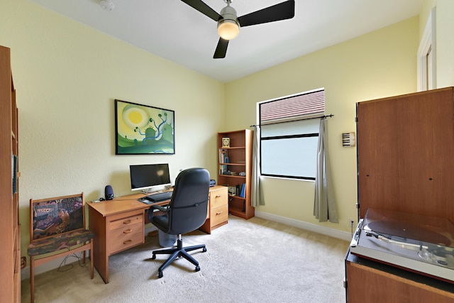 3583 Collonade Dr, Wellington, FL 33449 - office area with light carpet, a ceiling fan, and baseboards