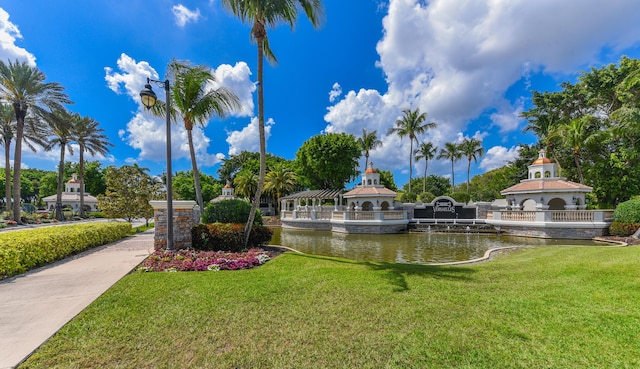 3583 Collonade Dr, Wellington, FL 33449 - view of property's community featuring a lawn, a gazebo, and a water view