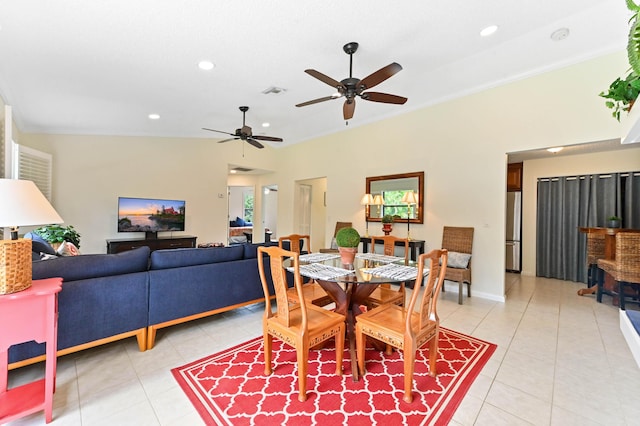 17183 76th St N, Loxahatchee, FL 33470 - dining space featuring light tile patterned floors, ceiling fan, and recessed lighting