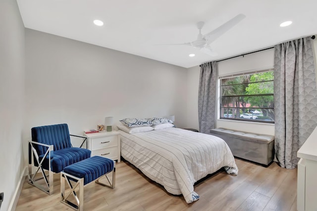 21695 Tall Palm Cir Unit 4B, Boca Raton, FL 33433 - bedroom with light wood finished floors, ceiling fan, and recessed lighting