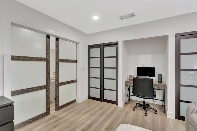 21695 Tall Palm Cir Unit 4B, Boca Raton, FL 33433 - office area with light wood-style flooring, baseboards, and recessed lighting