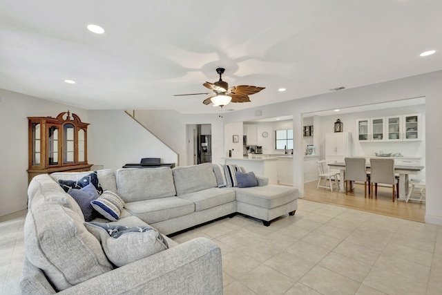 146 Weybridge Cir Unit B, Royal Palm Beach, FL 33411 - living area with recessed lighting, a ceiling fan, and light tile patterned floors