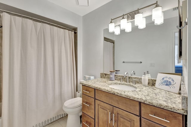 146 Weybridge Cir Unit B, Royal Palm Beach, FL 33411 - bathroom featuring toilet, vanity, tile patterned flooring, and a shower with shower curtain
