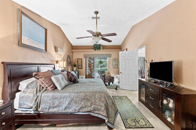 16243 E Calder Dr, Loxahatchee, FL 33470 - bedroom featuring lofted ceiling, a textured ceiling, and ceiling fan