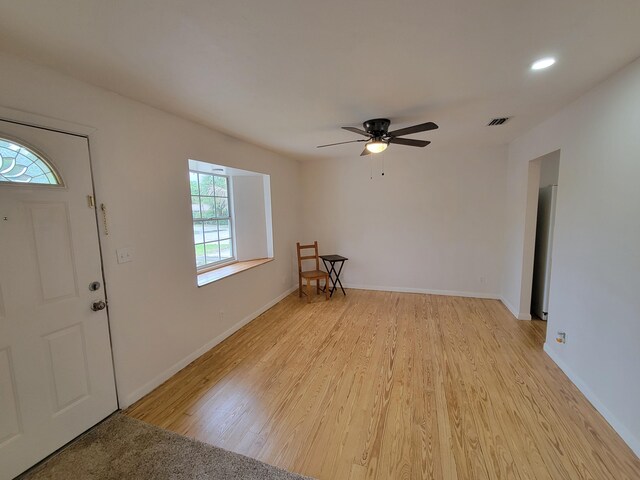 510 N 5th St, Lantana, FL 33462 - foyer entrance featuring light wood finished floors, ceiling fan, baseboards, and recessed lighting