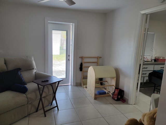 510 N 5th St, Lantana, FL 33462 - living room featuring a ceiling fan and light tile patterned floors