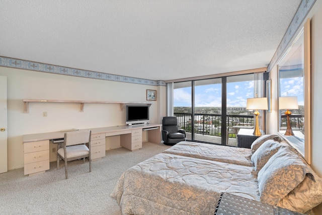 4740 S Ocean Blvd Unit 1403, Highland Beach, FL 33487 - bedroom with access to outside, light carpet, an office area, a textured ceiling, and expansive windows