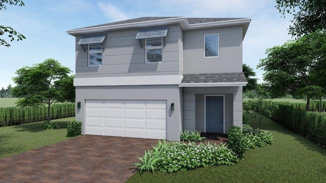 748 NW 18th Way, Pompano Beach, FL 33069 - contemporary home with a garage, decorative driveway, stucco siding, and a front yard