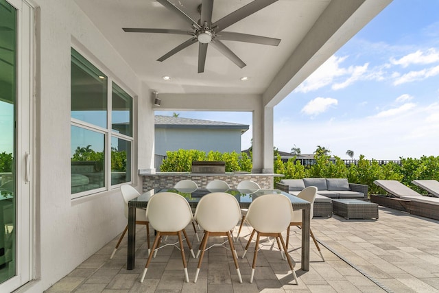 11244 SW Lyra Dr, Port Saint Lucie, FL 34987 - view of patio with an outdoor living space, ceiling fan, and area for grilling