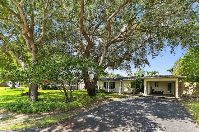 4311 NE 16th Ave, Oakland Park, FL 33334 - view of front of home featuring asphalt driveway, an attached carport, and a front yard
