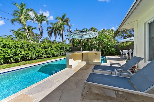 4311 NE 16th Ave, Oakland Park, FL 33334 - swimming pool with a patio area, outdoor dining space, and a fenced backyard