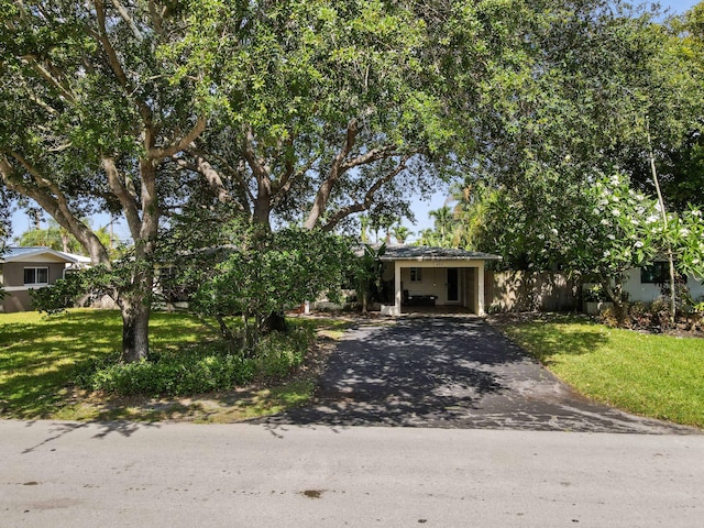 4311 NE 16th Ave, Oakland Park, FL 33334 - obstructed view of property with driveway, a front lawn, and a carport