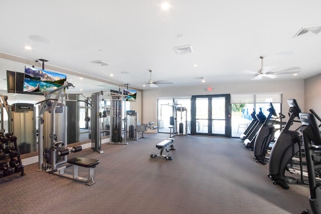 14517 Three Ponds Trl, Delray Beach, FL 33446 - workout area featuring ceiling fan and recessed lighting