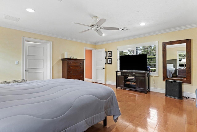 3523 Pine Haven Cir, Boca Raton, FL 33431 - bedroom with light wood-style floors, ornamental molding, ceiling fan, and recessed lighting