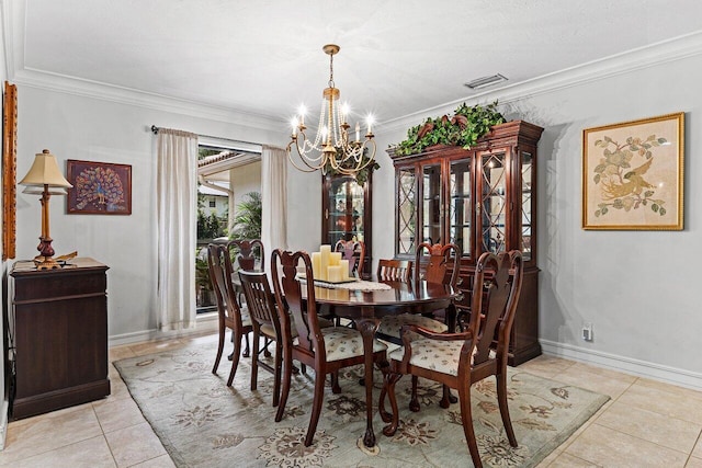 3523 Pine Haven Cir, Boca Raton, FL 33431 - dining area with a chandelier, light tile patterned floors, and ornamental molding