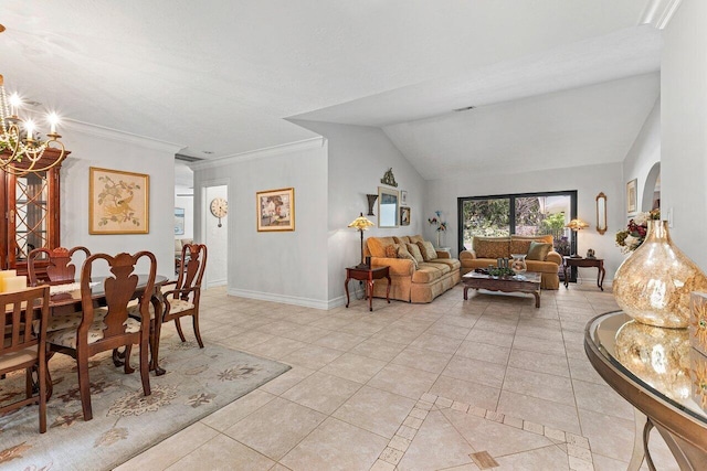 3523 Pine Haven Cir, Boca Raton, FL 33431 - dining space featuring a chandelier, light tile patterned flooring, and lofted ceiling