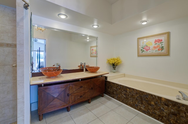 4290 Camrose Ln, West Palm Beach, FL 33417 - bathroom with a bath, tile patterned flooring, and double vanity