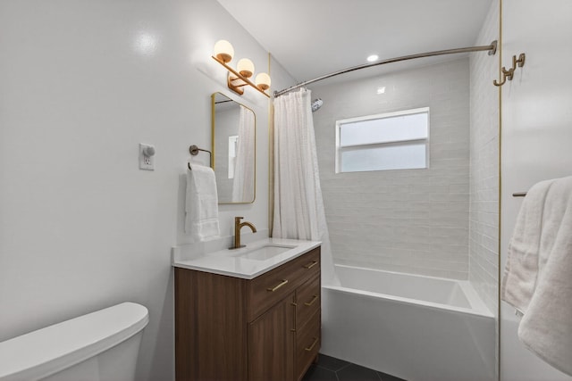 2476 S Florida Mango Rd, West Palm Beach, FL 33406 - full bathroom with vanity, toilet, shower / bath combo with shower curtain, and tile patterned floors