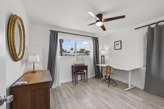 2476 S Florida Mango Rd, West Palm Beach, FL 33406 - office area with light wood-type flooring, a ceiling fan, and baseboards