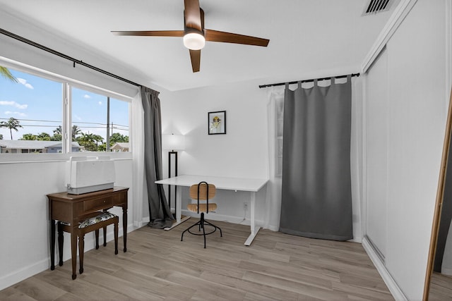 2476 S Florida Mango Rd, West Palm Beach, FL 33406 - office with a ceiling fan, wood finished floors, and baseboards
